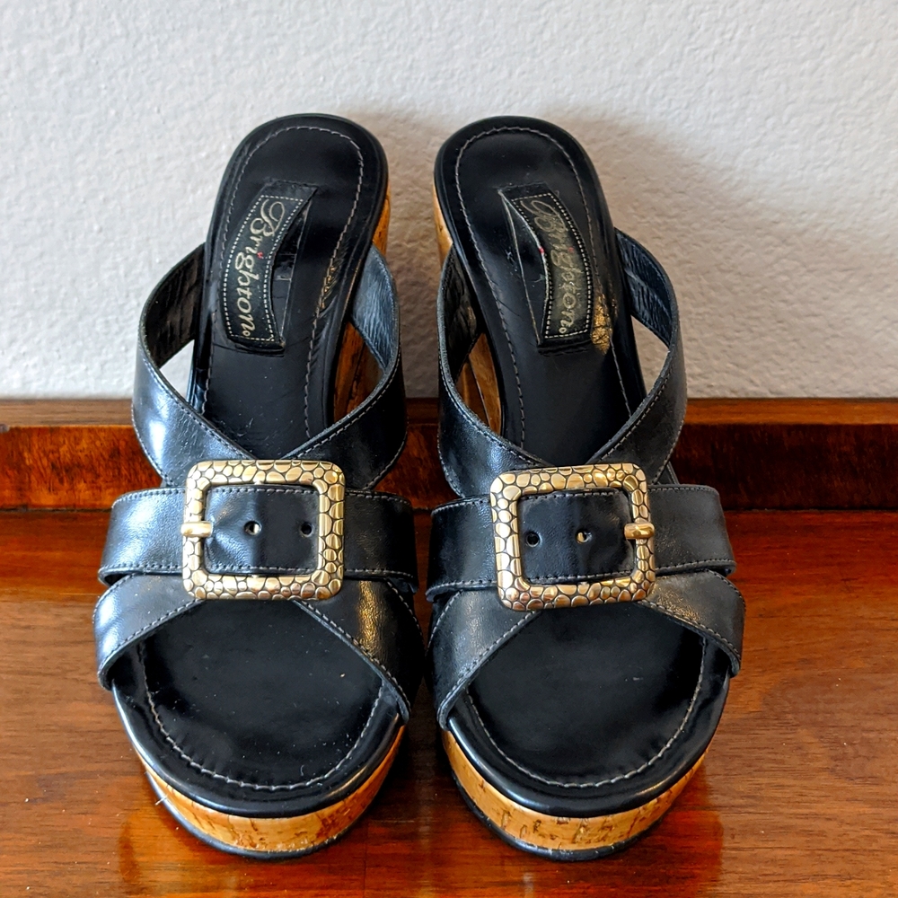 Brighton black leather platform sandals